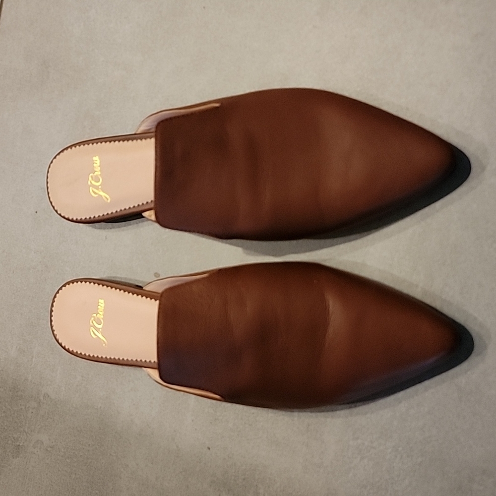 J. Crew pointed toe slides, brown leather, size 8